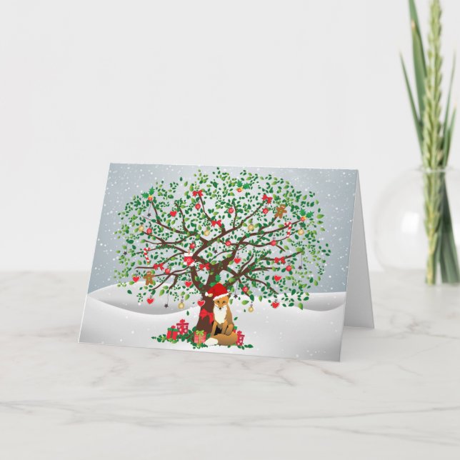 Fox- und Weihnachtsbaum Feiertagskarte (Vorderseite)