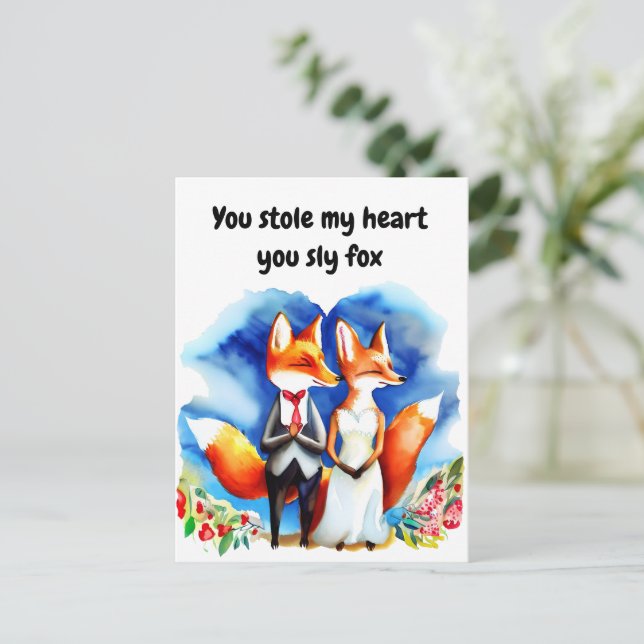 Fox Valentine's Day Card Postkarte (Stehend Vorderseite)