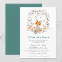Fox Vintag Foliage Turquoise Virtual Baby Dusche
