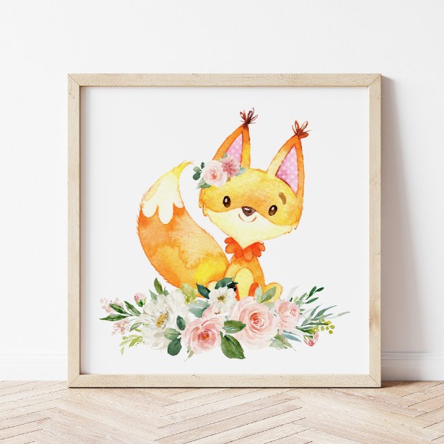 Fox, Waldtiere, Boho, rosa Blume Poster (Von Creator hochgeladen)