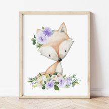 Fox, Waldtiere, Boho, violette Blumen