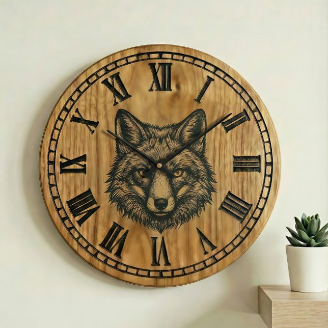 Fox Wall Clock - Wildlife Wooden Style  Große Wanduhr (Von Creator hochgeladen)