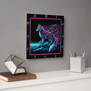 Fox Watching über Berge Quadratische Wanduhr