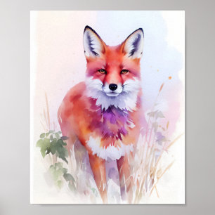 Fox Watercolor Portrait 2 Postkarte Poster