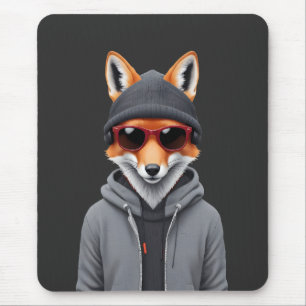 Fox Wearing Hoodie Funny Coole Tierart Mousepad