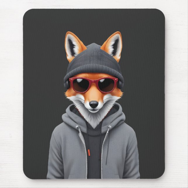 Fox Wearing Hoodie Funny Coole Tierart Mousepad (Vorne)
