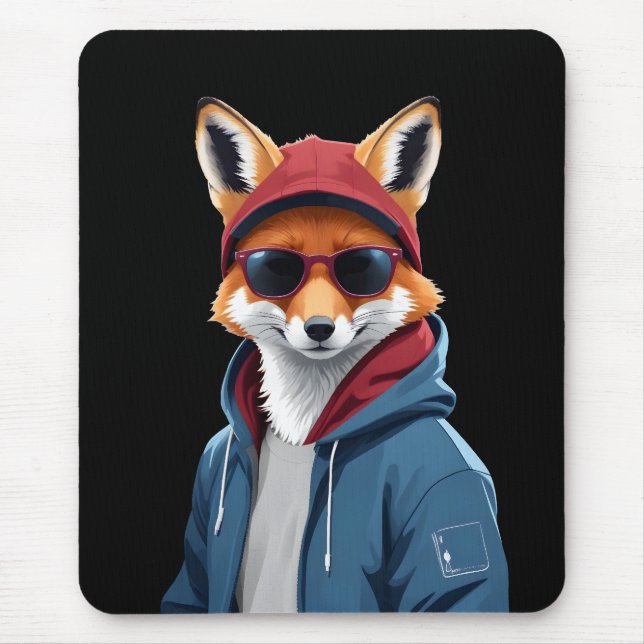 Fox Wearing Hoodie Funny Coole Tierart Mousepad (Vorne)