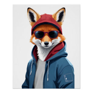 Fox Wearing Hoodie Funny Coole Tierart Poster
