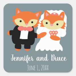 Fox Wedding Niedlich Gray personalize Quadratischer Aufkleber