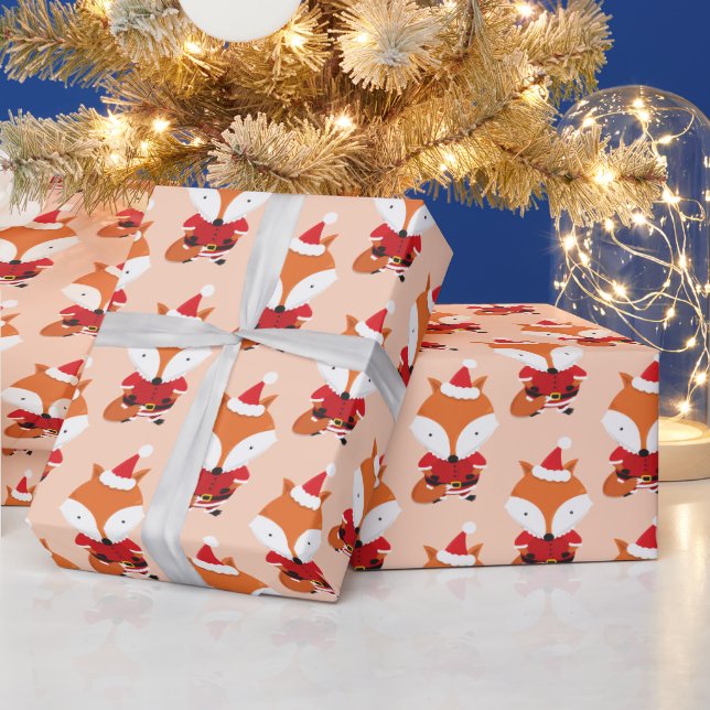 Fox Weihnachtsmannmütze Orange Animal Weihnachtsfe Geschenkpapier (Feiertage)