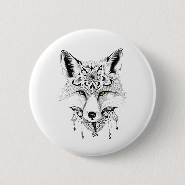 Fox Wild Animal Nature Illustration Art Tattoo Button (Vorderseite)