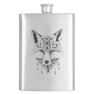 Fox Wild Animal Nature Illustration Art Tattoo Flachmann