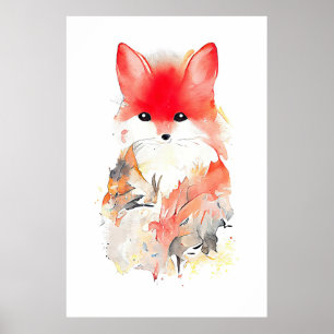 Fox Wild Animal Nature Wasserfarben Malerei Poster