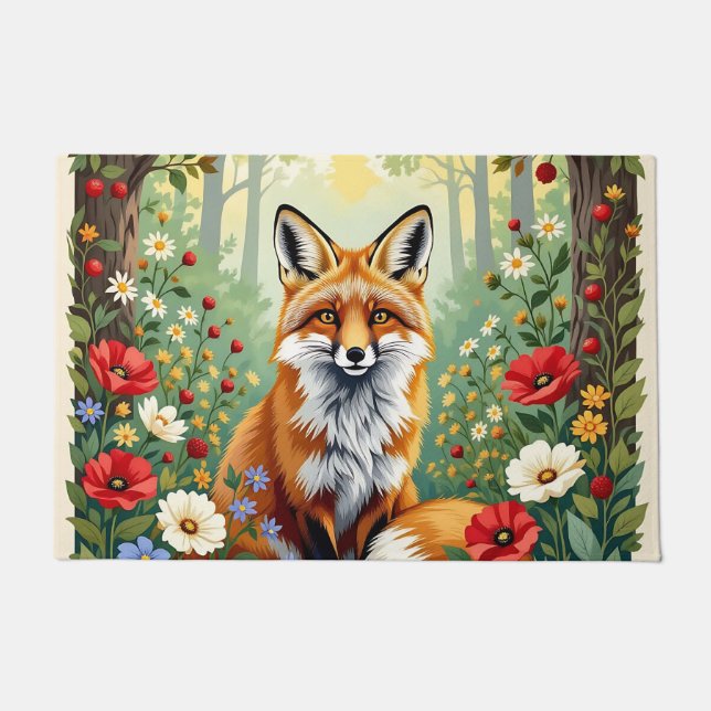 Fox Wildflower Forest Illustration Fußmatte (Vorderseite)