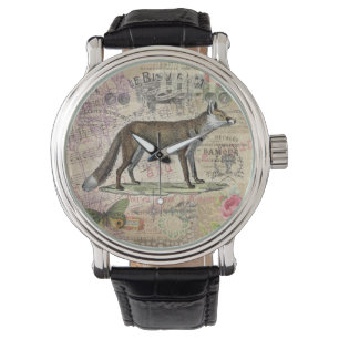Fox Wildlife Vintag Animal Illustration Armbanduhr