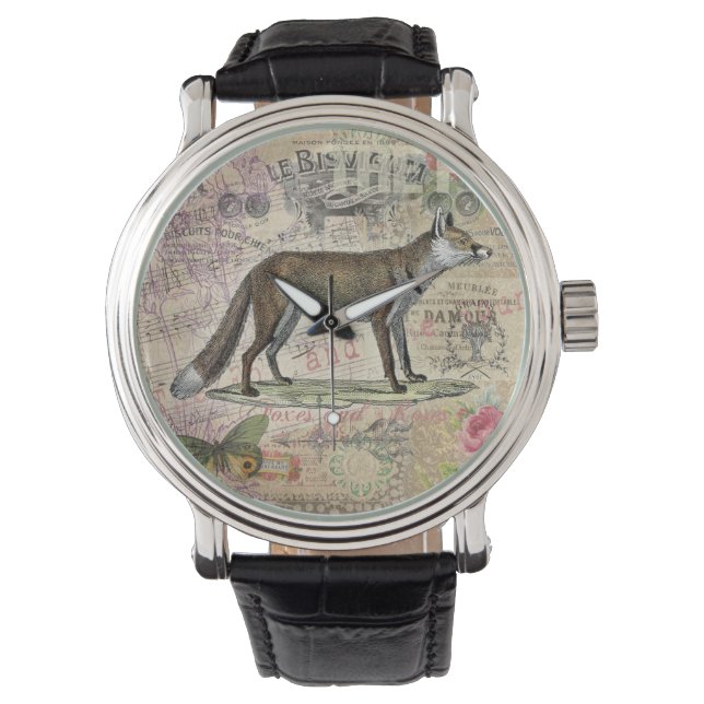 Fox Wildlife Vintag Animal Illustration Armbanduhr (Vorderseite)