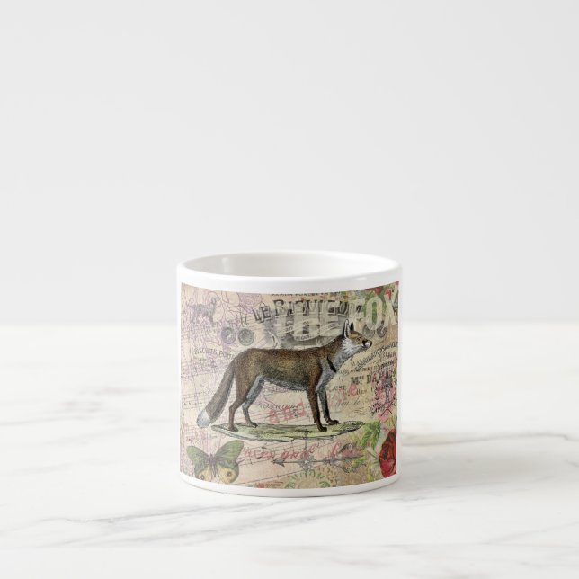 Fox Wildlife Vintag Animal Illustration Espressotasse (Vorderseite)