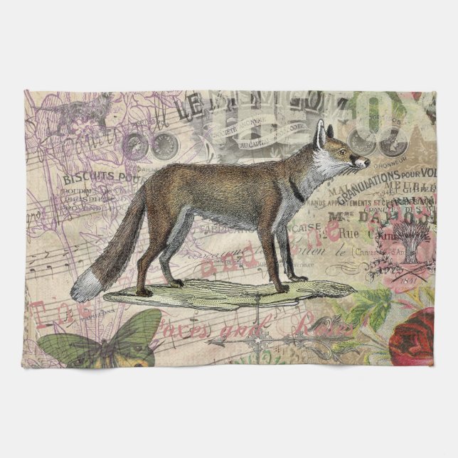 Fox Wildlife Vintag Animal Illustration Geschirrtuch (Horizontal)
