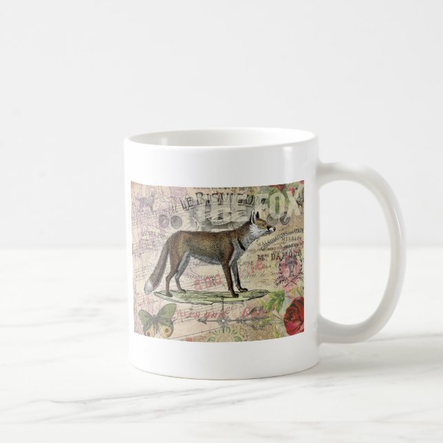Fox Wildlife Vintag Animal Illustration Kaffeetasse (Rechts)