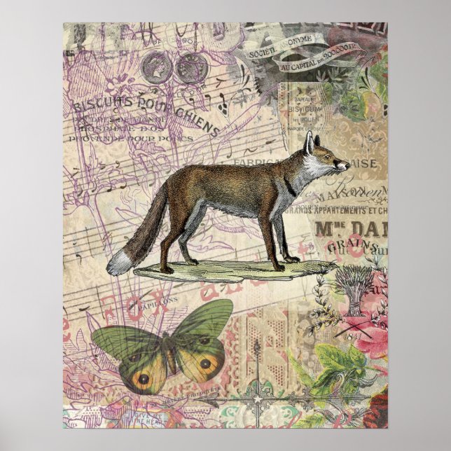 Fox Wildlife Vintag Animal Illustration Poster (Vorne)