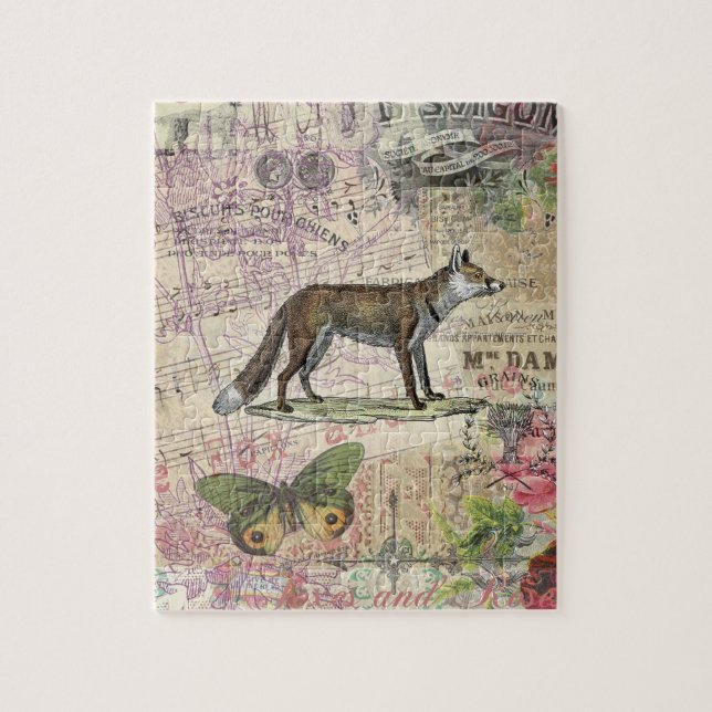 Fox Wildlife Vintag Animal Illustration Puzzle (Vertikal)
