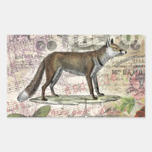Fox Wildlife Vintag Animal Illustration Rechteckiger Aufkleber