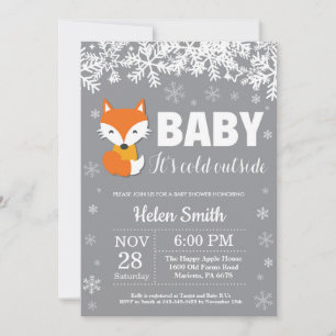 Fox Winter Baby Shower Snowflake Einladung