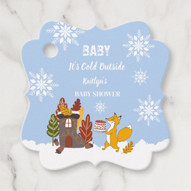 Fox Winter Snowflakes Baby Duschgeschenk Geschenkanhänger (Vorderseite)