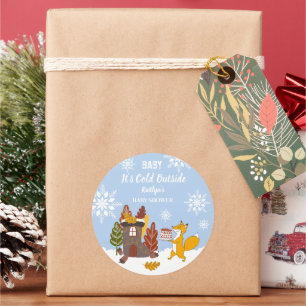 Fox Winter Snowflakes Baby Duschgeschenk Runder Aufkleber