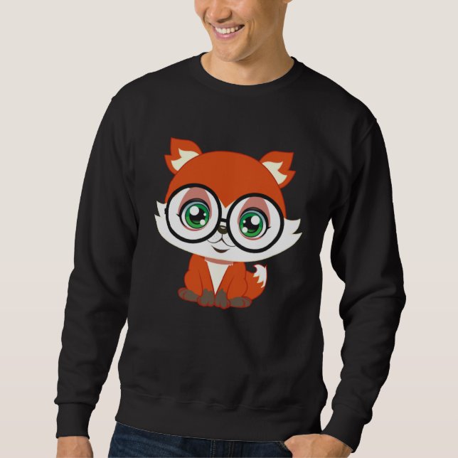 Fox with Glasses cutie Pet Nerd Nerdy Man Woman Ki Sweatshirt (Vorderseite)