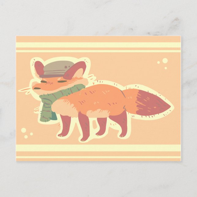Fox with Hat and Scarf Postcard Postkarte (Vorderseite)