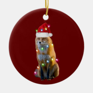Fox With Hat Lights Christmas Keramik Ornament