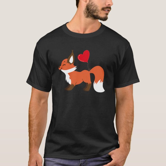 Fox With Heart Balloon Valentines Day Love Boys T-Shirt (Vorderseite)