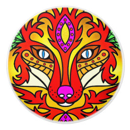 Fox wolf boho abstrakte Kunst rot lila Keramikknauf