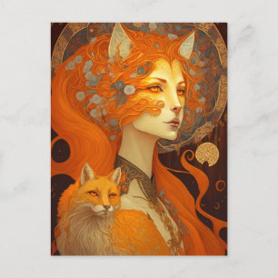 Fox Woman Fantasy Art Postkarte
