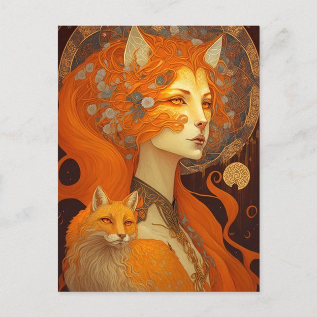Fox Woman Fantasy Art Postkarte (Vorderseite)