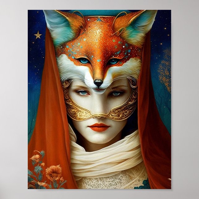 Fox Woman Surreal Fantasy Art Poster (Vorne)