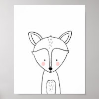 Fox Woodland Animal Kinderzimmer Wall Art Monochro