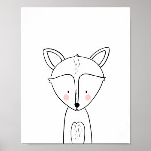 Fox Woodland Animal Kinderzimmer Wall Art Monochro Poster
