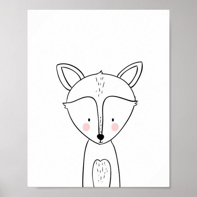 Fox Woodland Animal Kinderzimmer Wall Art Monochro Poster (Vorne)