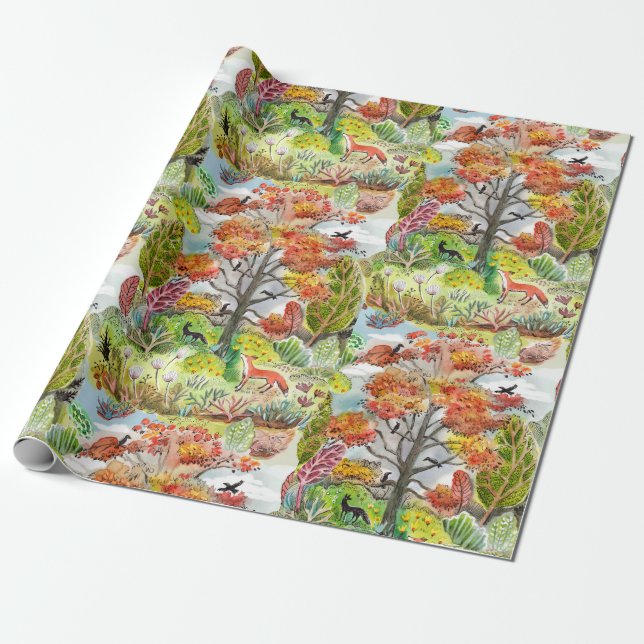 Fox Woodland Cabincore Wrapping Paper Geschenkpapier (Ungerollt)