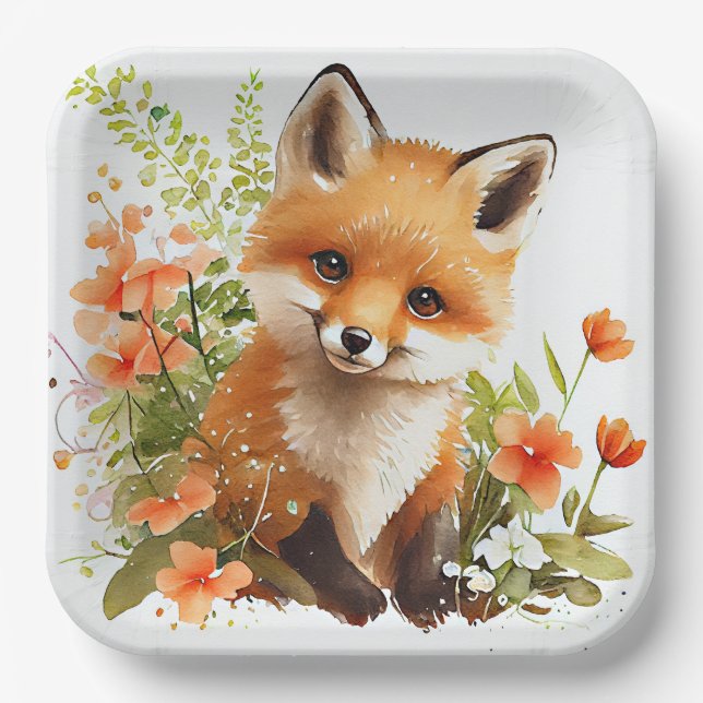 Fox Woodland Geburtstagsparty Kinderdusche Pappteller (Vorderseite)
