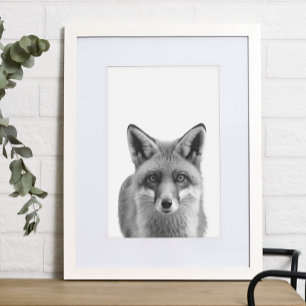 Fox Woodland Modernes Portrait Schwarz-weiß Poster