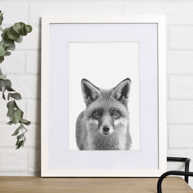 Fox Woodland Modernes Portrait Schwarz-weiß Poster (Von Creator hochgeladen)