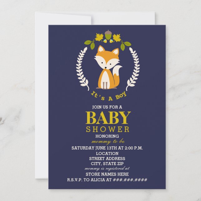 Fox Wreath Baby Shower - Boy Einladung (Vorderseite)