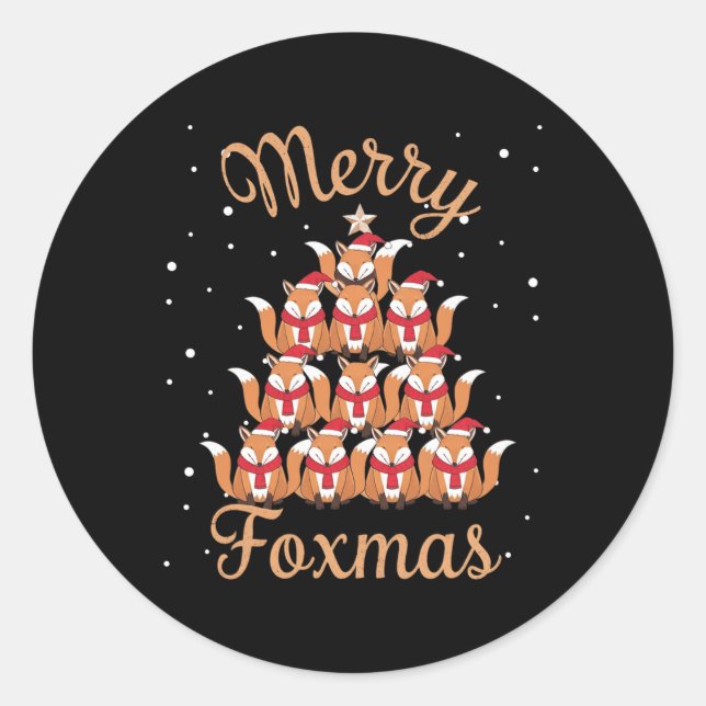Fox Xmas Tree Foxes Weihnachtsbaum Runder Aufkleber (Vorderseite)