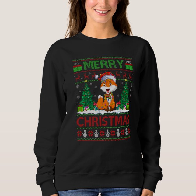 Fox  Xmas Tree Lights Ugly Santa Fox Christmas Sweatshirt (Vorderseite)