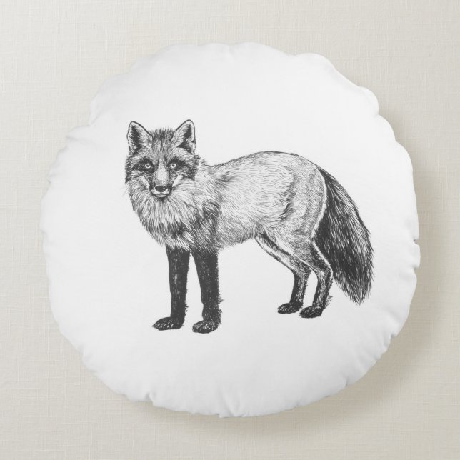 Fox zeichnend rundes kissen (Vorderseite)