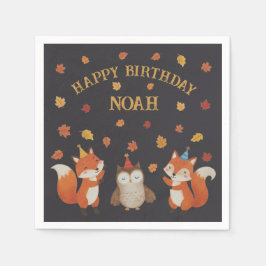 Foxes and Owl Woodland Fall Kids Birthday Party Serviette