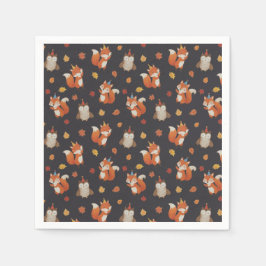 Foxes and Owl Woodland Fall Kids Birthday Party Serviette
